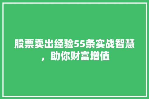 股票卖出经验55条实战智慧,助你财富增值 股票卖出经验55条实战智慧,助你财富增值
