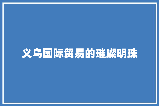 义乌国际贸易的璀璨明珠