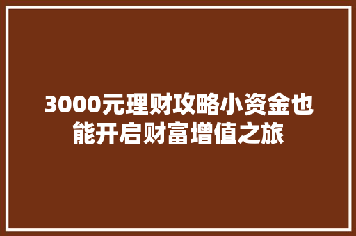 3000元理财攻略小资金也能开启财富增值之旅 3000元理财攻略小资金也能开启财富增值之旅
