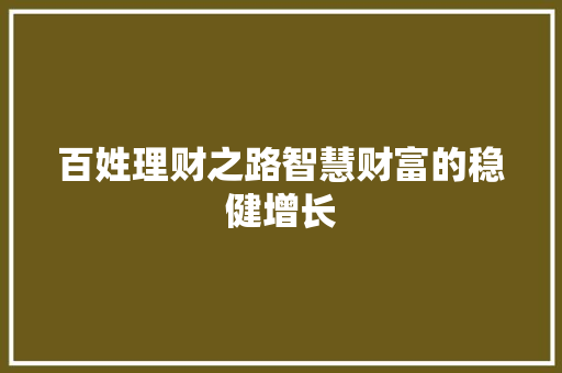 百姓理财之路智慧财富的稳健增长 百姓理财之路智慧财富的稳健增长
