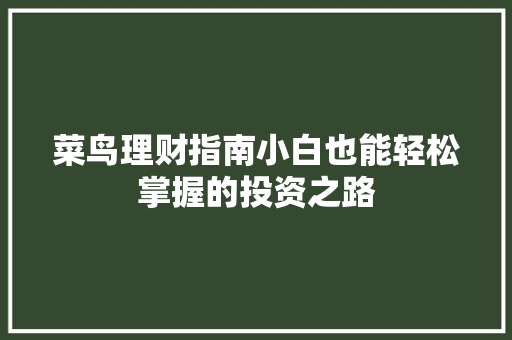 菜鸟理财指南小白也能轻松掌握的投资之路 菜鸟理财指南小白也能轻松掌握的投资之路