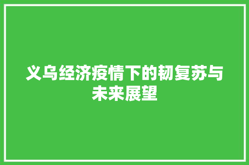 义乌经济疫情下的韧复苏与未来展望 义乌经济疫情下的韧复苏与未来展望
