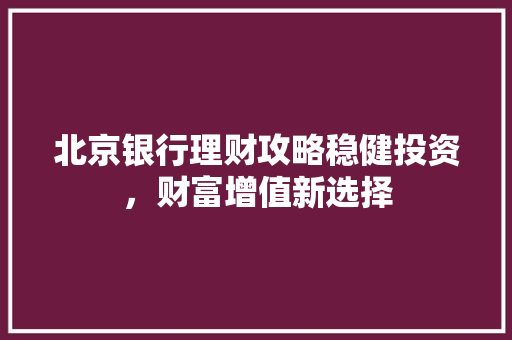 北京银行理财攻略稳健投资,财富增值新选择 北京银行理财攻略稳健投资,财富增值新选择