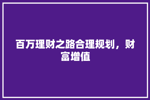 百万理财之路合理规划,财富增值 百万理财之路合理规划,财富增值