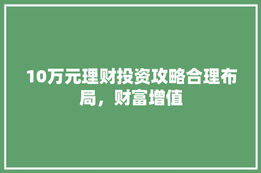 10万元理财投资攻略合理布局,财富增值 10万元理财投资攻略合理布局,财富增值