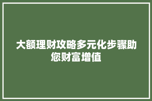 大额理财攻略多元化步骤助您财富增值 大额理财攻略多元化步骤助您财富增值