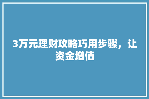 3万元理财攻略巧用步骤,让资金增值 3万元理财攻略巧用步骤,让资金增值