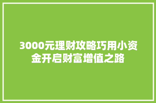 3000元理财攻略巧用小资金开启财富增值之路 3000元理财攻略巧用小资金开启财富增值之路