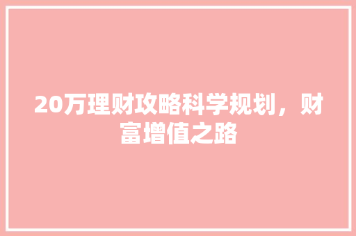 20万理财攻略科学规划,财富增值之路 20万理财攻略科学规划,财富增值之路