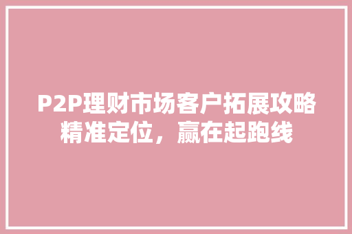 P2P理财市场客户拓展攻略精准定位,赢在起跑线 P2P理财市场客户拓展攻略精准定位,赢在起跑线