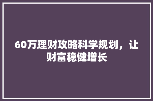 60万理财攻略科学规划,让财富稳健增长 60万理财攻略科学规划,让财富稳健增长