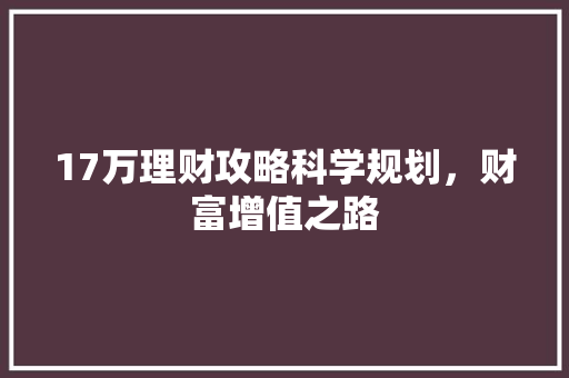 17万理财攻略科学规划，财富增值之路