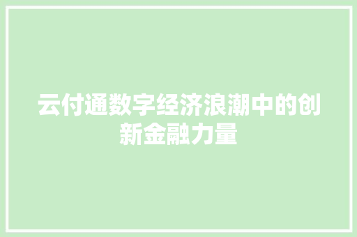 云付通数字经济浪潮中的创新金融力量 云付通数字经济浪潮中的创新金融力量