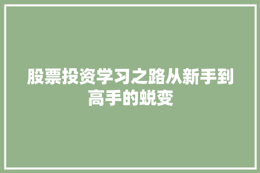 股票投资学习之路从新手到高手的蜕变 股票投资学习之路从新手到高手的蜕变