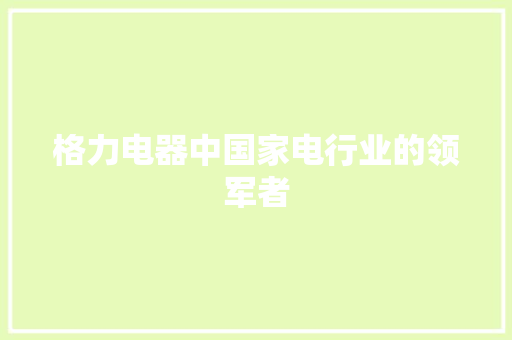 格力电器中国家电行业的领军者 格力电器中国家电行业的领军者