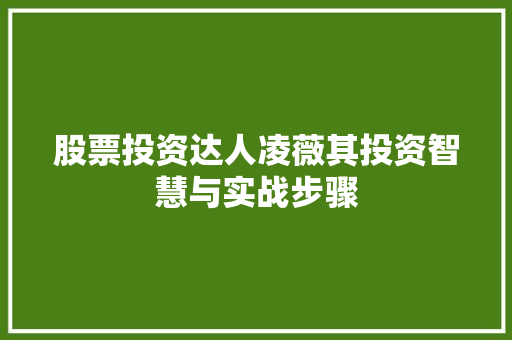 股票投资达人凌薇其投资智慧与实战步骤 股票投资达人凌薇其投资智慧与实战步骤