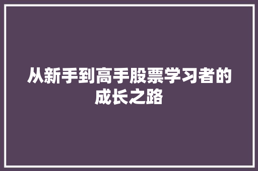 从新手到高手股票学习者的成长之路