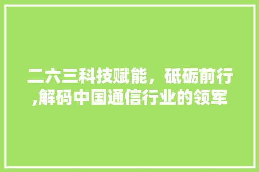 二六三科技赋能,砥砺前行,解码中国通信行业的领军企业 二六三科技赋能,砥砺前行,解码中国通信行业的领军企业