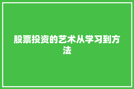 股票投资的艺术从学习到方法 股票投资的艺术从学习到方法