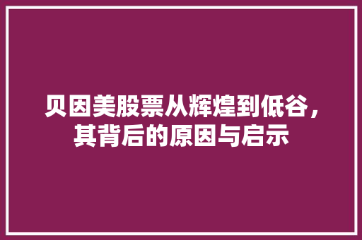 贝因美股票从辉煌到低谷,其背后的原因与启示 贝因美股票从辉煌到低谷,其背后的原因与启示