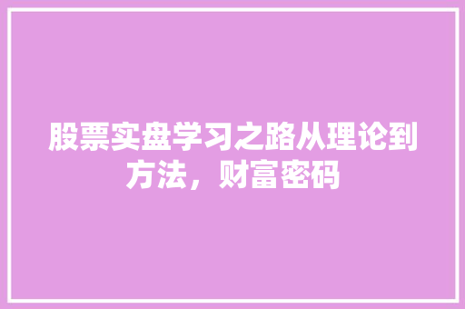 股票实盘学习之路从理论到方法,财富密码 股票实盘学习之路从理论到方法,财富密码