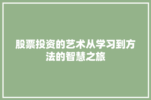 股票投资的艺术从学习到方法的智慧之旅 股票投资的艺术从学习到方法的智慧之旅