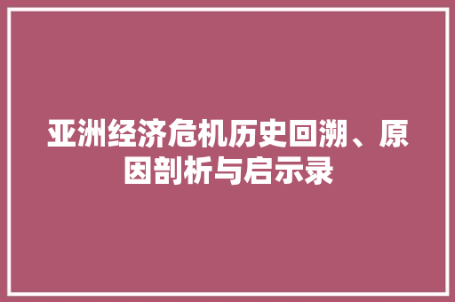 亚洲经济危机历史回溯、原因剖析与启示录 亚洲经济危机历史回溯、原因剖析与启示录