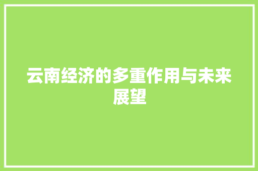 云南经济的多重作用与未来展望 云南经济的多重作用与未来展望