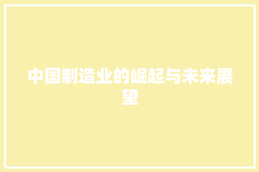 中国制造业的崛起与未来展望