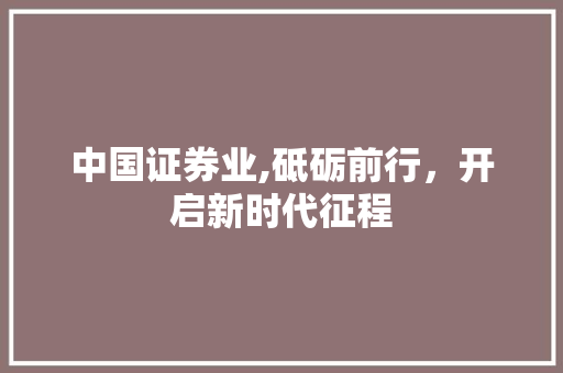 中国证券业,砥砺前行,开启新时代征程 中国证券业,砥砺前行,开启新时代征程