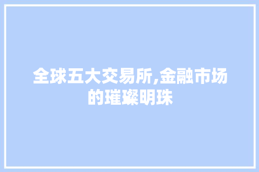 全球五大交易所,金融市场的璀璨明珠 全球五大交易所,金融市场的璀璨明珠