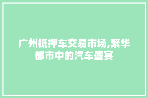 广州抵押车交易市场,繁华都市中的汽车盛宴 广州抵押车交易市场,繁华都市中的汽车盛宴