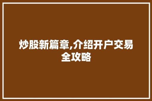 炒股新篇章,介绍开户交易全攻略 炒股新篇章,介绍开户交易全攻略
