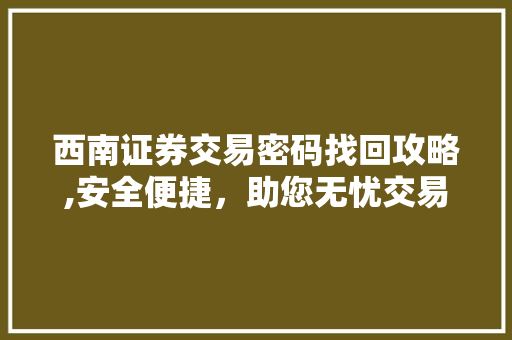 西南证券交易密码找回攻略,安全便捷,助您无忧交易 西南证券交易密码找回攻略,安全便捷,助您无忧交易