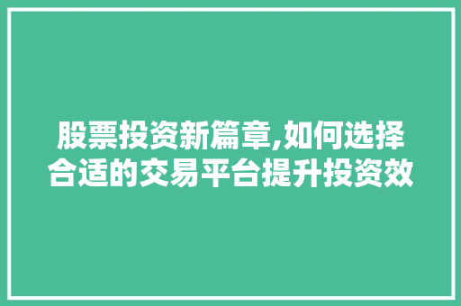 股票投资新篇章,如何选择合适的交易平台提升投资效益 股票投资新篇章,如何选择合适的交易平台提升投资效益