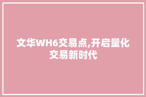 文华WH6交易点,开启量化交易新时代 文华WH6交易点,开启量化交易新时代