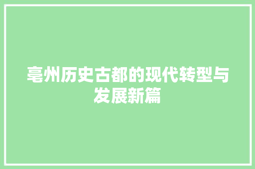 亳州历史古都的现代转型与发展新篇 亳州历史古都的现代转型与发展新篇