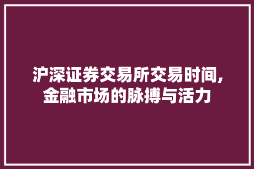 沪深证券交易所交易时间,金融市场的脉搏与活力 沪深证券交易所交易时间,金融市场的脉搏与活力