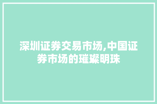 深圳证券交易市场,中国证券市场的璀璨明珠 深圳证券交易市场,中国证券市场的璀璨明珠