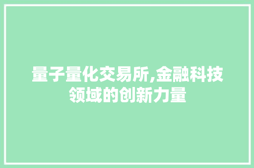 量子量化交易所,金融科技领域的创新力量 量子量化交易所,金融科技领域的创新力量