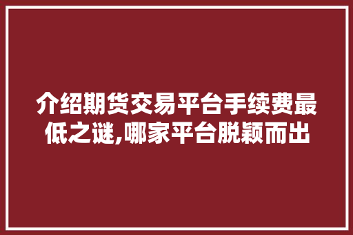 介绍期货交易平台手续费最低之谜,哪家平台脱颖而出 介绍期货交易平台手续费最低之谜,哪家平台脱颖而出