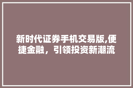 新时代证券手机交易版,便捷金融,引领投资新潮流 新时代证券手机交易版,便捷金融,引领投资新潮流