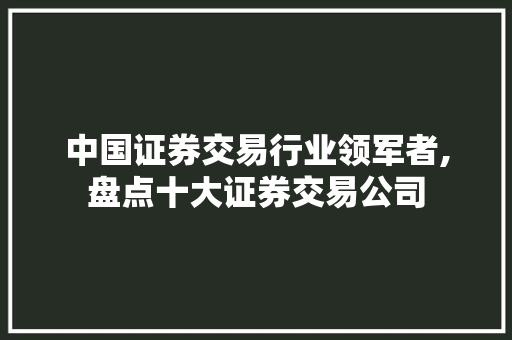 中国证券交易行业领军者,盘点十大证券交易公司 中国证券交易行业领军者,盘点十大证券交易公司