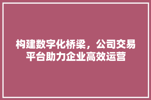 构建数字化桥梁,公司交易平台助力企业高效运营 构建数字化桥梁,公司交易平台助力企业高效运营