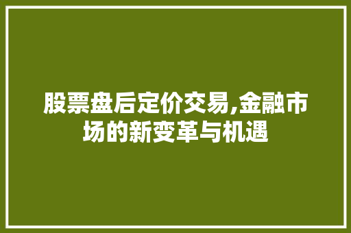 股票盘后定价交易,金融市场的新变革与机遇 股票盘后定价交易,金融市场的新变革与机遇