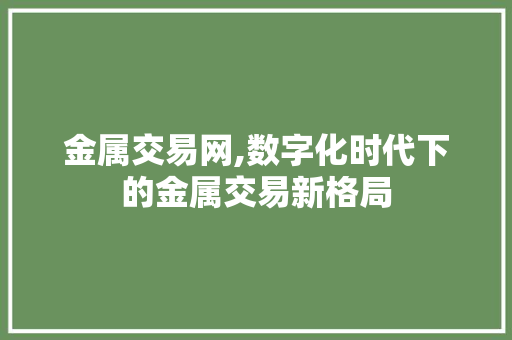 金属交易网,数字化时代下的金属交易新格局 金属交易网,数字化时代下的金属交易新格局