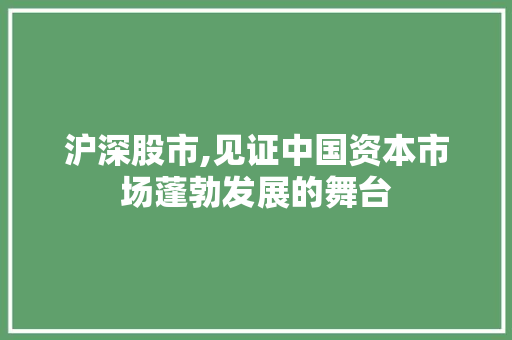 沪深股市,见证中国资本市场蓬勃发展的舞台 沪深股市,见证中国资本市场蓬勃发展的舞台