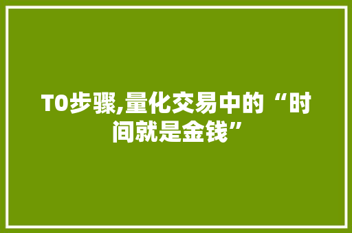 T0步骤,量化交易中的“时间就是金钱” T0步骤,量化交易中的“时间就是金钱”