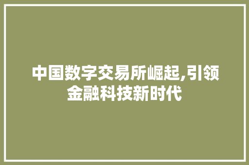 中国数字交易所崛起,引领金融科技新时代 中国数字交易所崛起,引领金融科技新时代