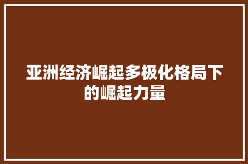 亚洲经济崛起多极化格局下的崛起力量 亚洲经济崛起多极化格局下的崛起力量